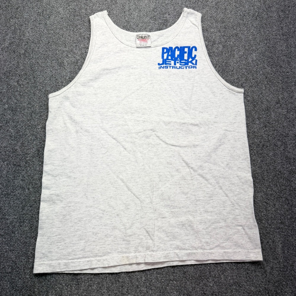 Vintage Oneita Power-T Pacific‎ Jet Ski Maui Hawaii Tank Top Mens Medium Grey